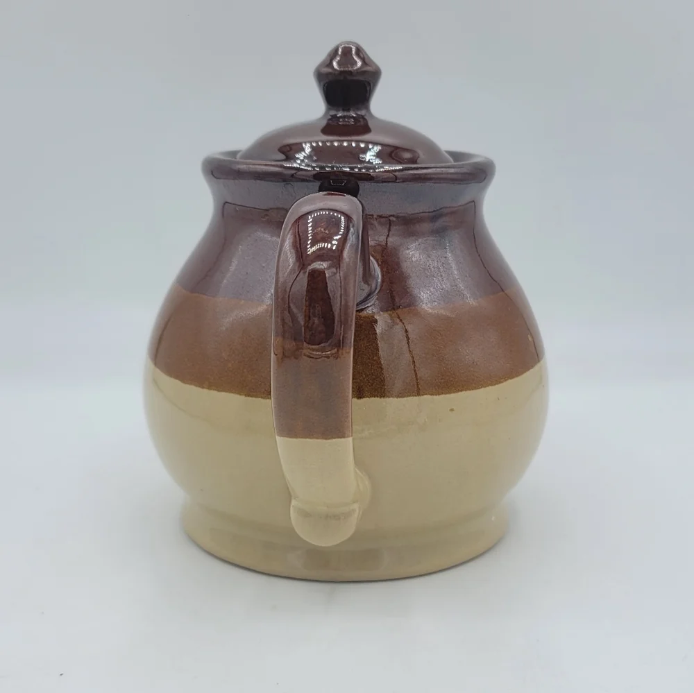 Brown Drip Glaze Round Stoneware Teapot Lid Retro Kitchen Rustic 70s Vintage